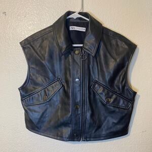 Zara Black Faux Leather Moto Vest Size Small